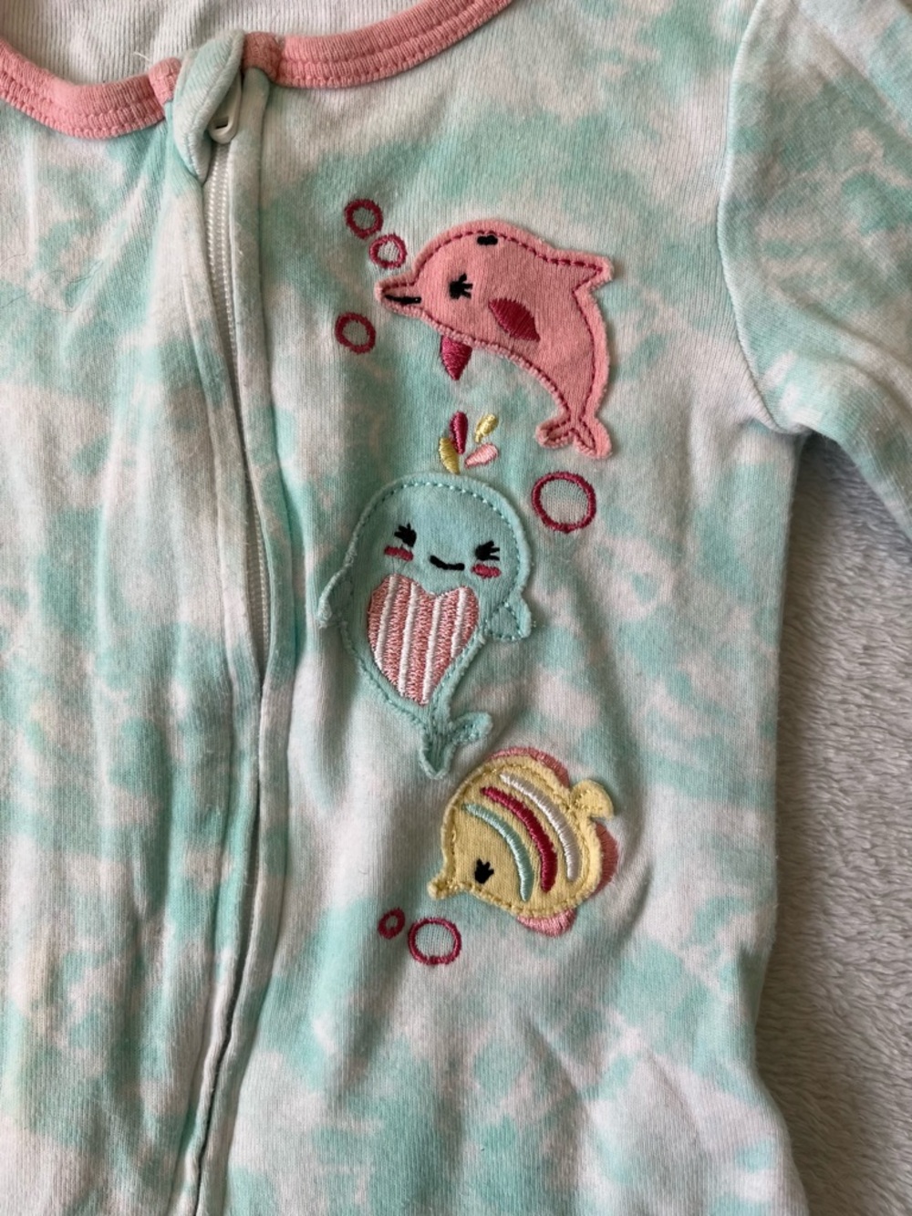 Kids Headquarters Mint Tie-Dye Footie with Pink Dolphin & Sea Friends